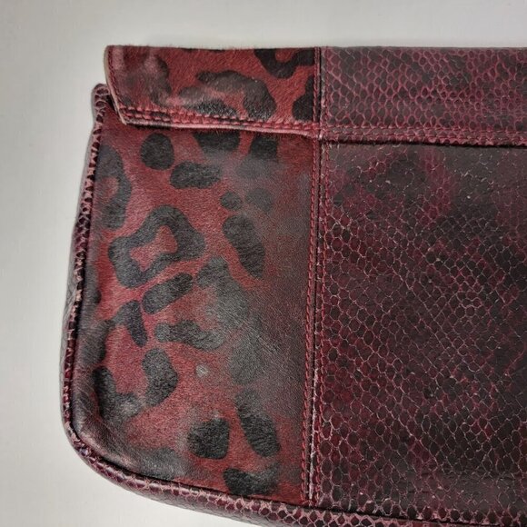 Ted Baker Oxblood Leopard Print Clutch - See Photos, Some Fading But Still Great - Picture 9 of 12